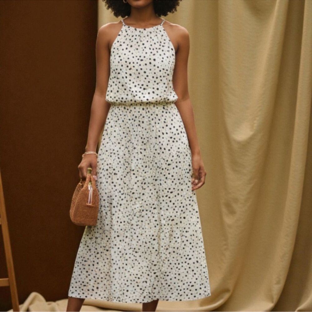 Lascana high neck maxi white black polka dot maxi dress size 38 / 6 NEW NWT